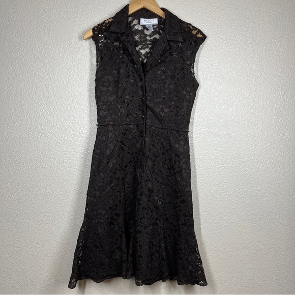 Vintage‎ Eliza J Midi Dress Lace Brown Button Front  Collared Women’s Size 8 - Picture 1 of 8